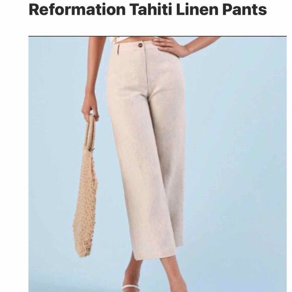 Reformation Tahiti Linen Pants Oatmeal Size 12 Cropped Neutral Minimalist - Picture 5 of 10